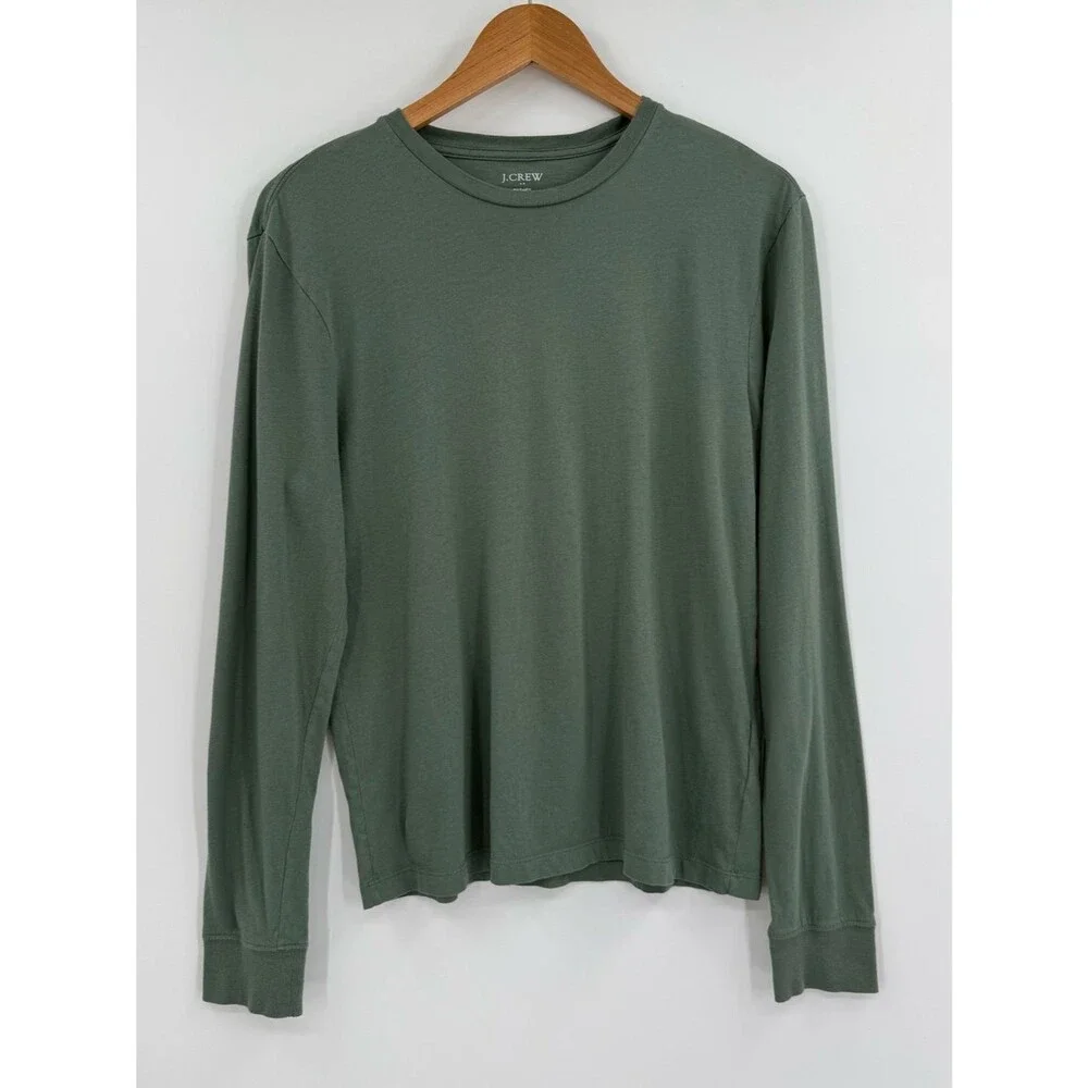 J.Crew Men's Long-Sleeve Washed Jersey Crewneck Tee | Green | Small